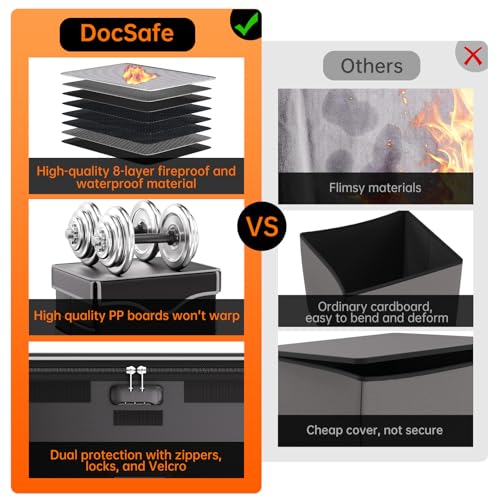 DocSafe 16.2x12.6x10.7 Inch Fireproof Document Safe Box with Lock, Heat Insulated, Collapsible, Black