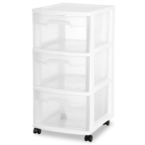 Storage Drawer, 3 Drawer Slim Plastic Storage Cart with Clear Pull Out Drawers (white)