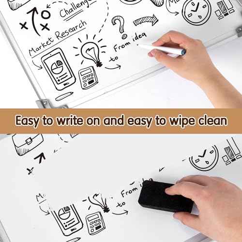 VUSIGN Monthly Calendar White Board Dry Erase Cork Board Combination for Wall, 17''x13'' Double-Sided Magnetic Dry Erase Board, Portable Calendar Bulletin Board for Office, Kitchen, School, Home