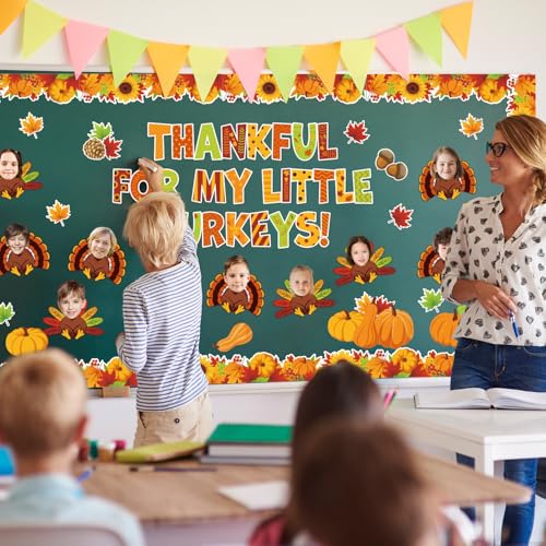 Thanksgiving Turkey Bulletin Board Decorations Set Thankful for My Little Turkeys Bulletin Board Fall Turkey Pumpkins Leaves Thanksgiving Classroom Decorations DIY Craft Photo