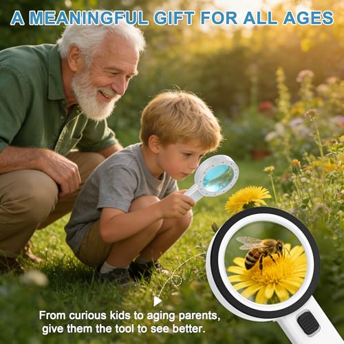 Nazano Magnifying Glass 10X with 12 LED Lights - White Senior Reading Aid