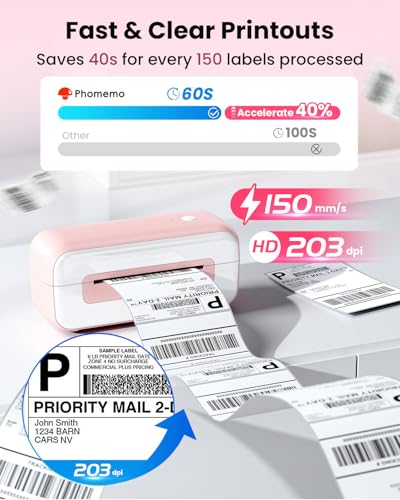 Phomemo 246SBT Pink Bluetooth Thermal Shipping Label Printer - 4x6, Fast & Wireless