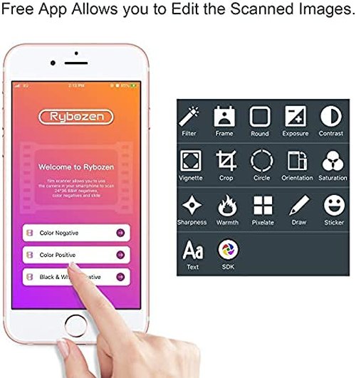 Rybozen Mobile Film and Slide Scanner, Lets You Scan and Play with Old 35mm Films & Slides Using Your Smartphone Camera, Fun Toys and Gifts with LED Backlight, Rugged Plastic Folding Scanner