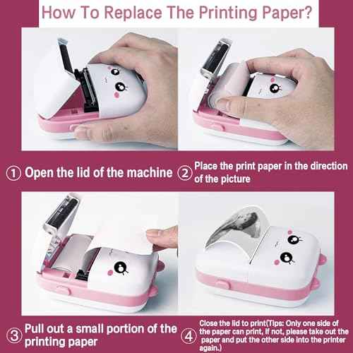 Mini Sticker Printer USX1, Inkless Thermal Pocket Receipt Printer, 203DPI, Bluetooth, Pink, 11 Rolls Paper, iOS & Android Compatible