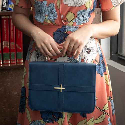 Bible Case, Vibrant & Inspiring Bible Cover, with Romans 8:31 Bookmark, Blue Bible Cover Case for Women or Men, Elegant Bible Bag, Durable Leather Book Cover