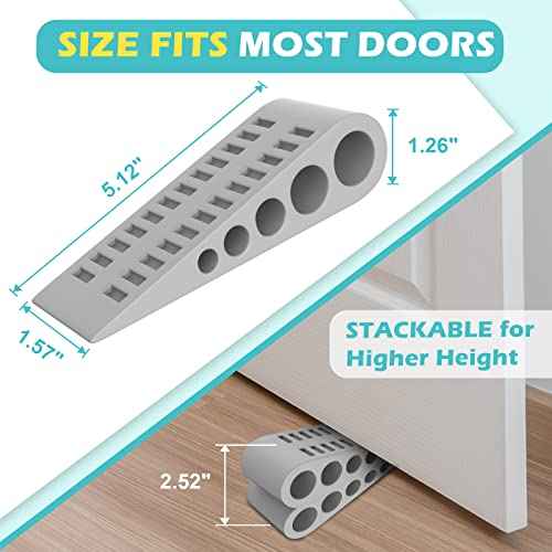 Door Stoppers for Bottom of Door - 8 Pack Rubber Security Wedge Stackable Heavy Duty Door Stop with Holder for Home Office Classroom on Carpet, Concrete, Linoleum & Wood House Warming Gifts New Home