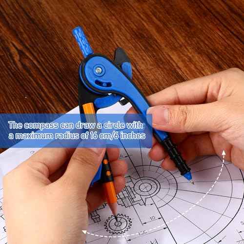 Zonon Student Geometry Math Set Compass and Protractor Set, Drawing Compass and 6 Inch Clear Swing Arm Protractors 180 Degree Math Protractor(Blue)