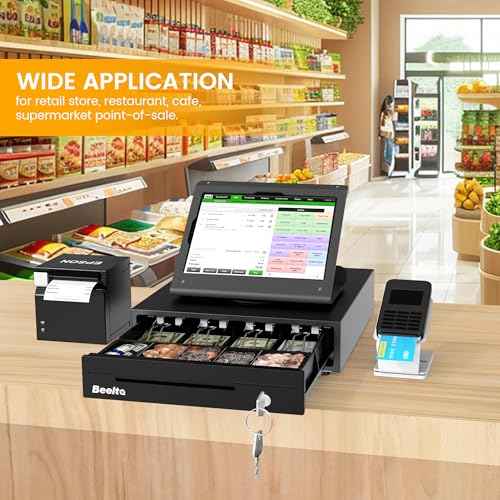 13" Cash Rigister Drawer for Small Business, 4 Bill/5 Coin with Check Slot, Steel Construction, Works with POS (Includes Keys & RJ11/12Cable) - BK1313E