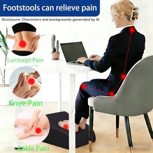 Opuvidity A-black Ergonomic Under-Desk Foot Rest with Washable Cover, 15.7 x 15.7 x 9.8 in