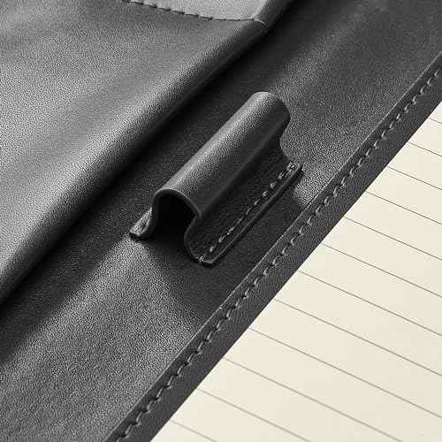 Gallaway Leather Genuine Leather Zippered Portfolio Organizer, Executive Business Binder Padfolio for Men and Women, Holder for Notebook Planner,Resume,Documents,Cards and iPad (Black)