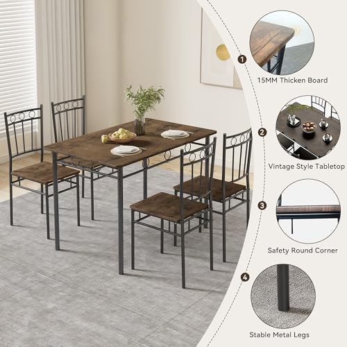 AMICLIBER 5-Piece Dining Table Set for 4 (0.6-inch Brown) – Rectangular Kitchen & Dining Furniture