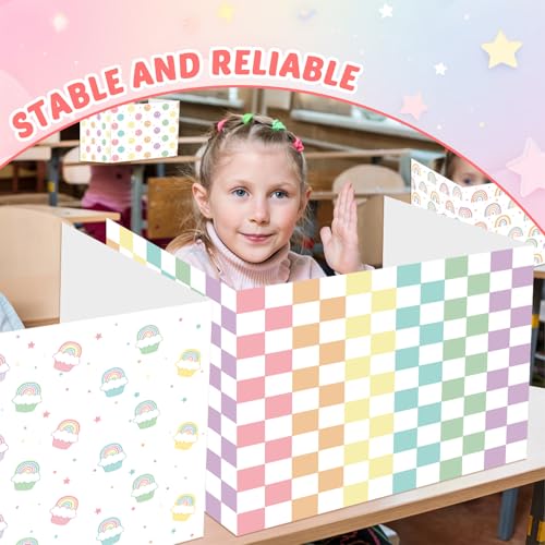 Pastel Rainbow Desk Dividers for Students Classroom Privacy Shields - 30 Pack