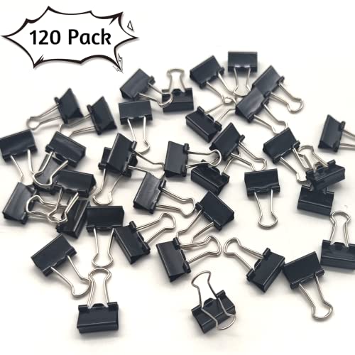 OWLKELA 0.6in Binder Clips 120 Pack Black – Mini Metal Clips for Office & Home Organization