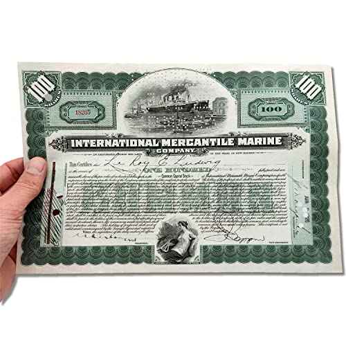 Collectible Stocks Certificate - Company that Made the Titanic "International Mercantile Marine" 1915-20