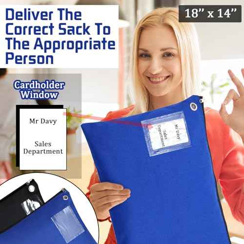 2 Pcs Interoffice Mailer Canvas Transit Sack Zipper Bag 18" x 14" Large Zipper Pouch with Grommet Interoffice Mail Bag (Black,Blue)
