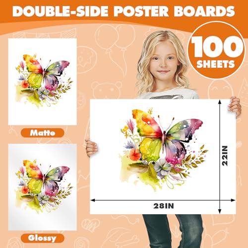 TUXIYA 100 Pack White Poster Board 22 x 28 Inches Bulk Art & Craft Paper