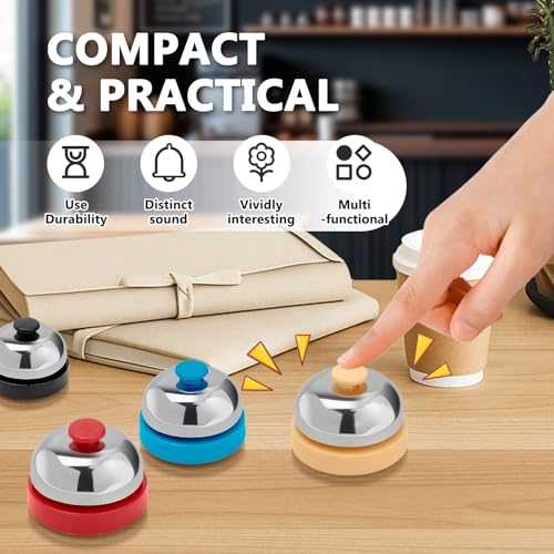 Roucerlin 4-Piece Call Bell Set with 2.4-inch Metal Construction - Blue, Black, Red, Khaki