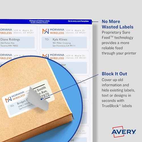 Avery Printable Blank Shipping Labels, 2.5" x 4", White, 800 Labels, Laser Printer, Permanent Adhesive (5817)