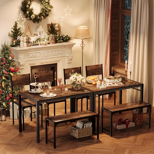 Shahoo 4-Piece Dining Set with Table, 2 Chairs & Bench - Storage