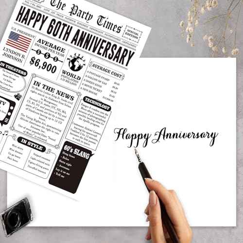 Jumbo 60th Anniversary Card for Women Men, Retro 60th Wedding Anniversary Cards Gift for Husband Wife, Great 60 Year Old Anniversary Decoration for Couple