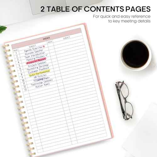 Meeting Notebook for Work Organization - Work Planner Notebook with Action Items, Agenda Planner for Note Taking, 160 Pages (6.9" X 9.9") Project Organizer for Men & Women - Pink