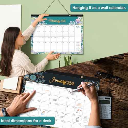 2026 Desk Calendar - Desk Calendar 2026, Jan 2026 - Dec 2026, 12 Months Calendar 2026, 17" x 12", Desktop/Wall Monthly Calendar for Home School, or Office - Floral Pattern