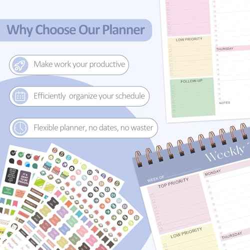 Weekly To Do List Notepad with 52 Undated Sheets (8.5"¡¿11"), Desk Weekly Planner Notepad for Office Desk Accessories and School Supplies (Purple)