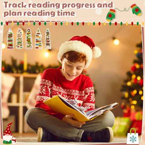 150 Pcs Book Tracker Bookmarks Bulk 6.3 x 1.97 Inch Bookshelf Design Bookmarks Paper Tracking Bookmark Double Sided Reading Page Markers for Reading Lovers Students School(Christmas)