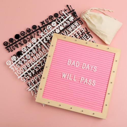 Pink Felt Letter Board with Stand & LED Lights - 10x10 inch, 340 Letters, Wall Mount & Tripod for Party & Home Decor (Pink)