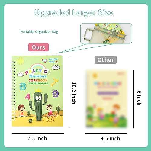 Premium Grooved Handwriting Practice for Kids, Reusable Children's Magic Copybook with Pencil Grips and Pouch, Large Size Calligraphy Workbooks Kit for Pre-School, Kindergarten(30 Refills)