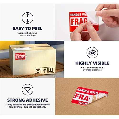 3 x 2 Inch Handle with Care 500 Fragile Stickers for Shipping Moving Glass Permanent Adhesive Fragile Labels (1 Roll, 500 Labels)