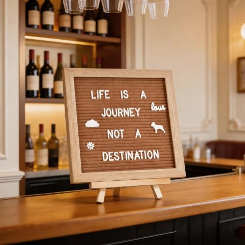 Veskaoty Felt Letter Board 10x10 Inch with 541 Letters & Stand - Brown