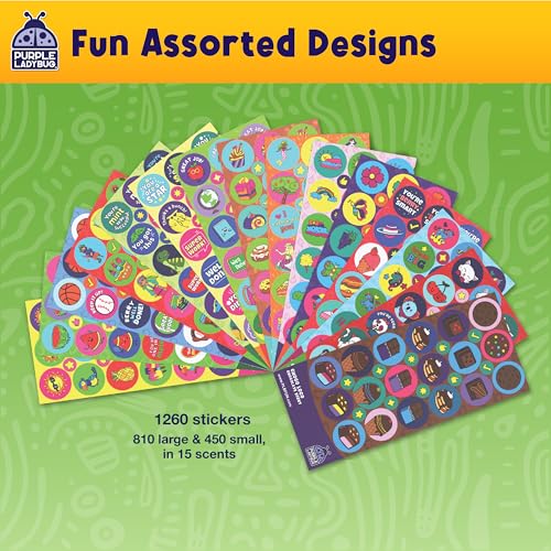 Purple Ladybug Scented Stickers - 15 Scents, 1260 Scratch and Sniff Kids' Stickers - Educational Rewards & Toys