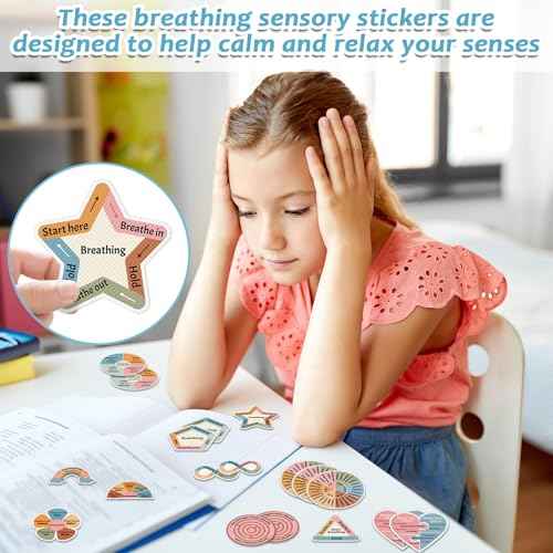 ZOiiWA 48 Pcs Breath Calm Anxiety Sensory Stickers Reusable Mindfulness Sticker Fidget Silent Adhesive Sensory Strips for Christmas School Office Classroom Adults Teens Kids Classroom Anxiety Relief