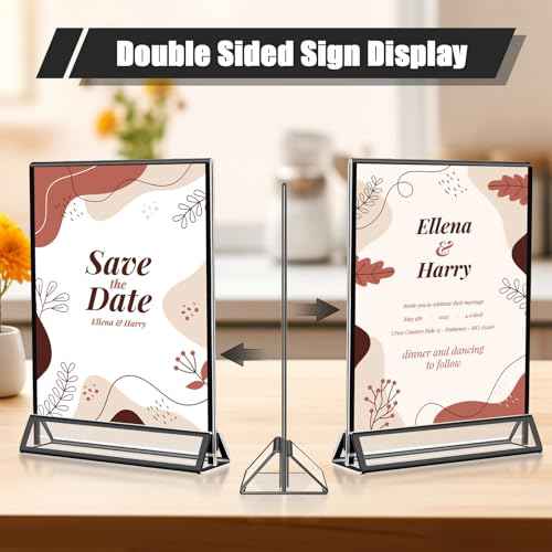 15 Pack Acrylic Sign Holder 5x7, Wedding Black Frame Table Number Holders Vertical, Clear Picture Frames Flyer Stands Tables Menu Holder, Double Photo Paper Display Holder for Party, Home, Office