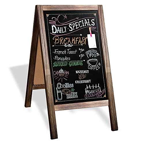 Ilyapa Wooden Sandwich Board Signs Outdoor A Frame Chalkboard Sign with Eraser & Chalk - Magnetic Sidewalk Sign 20x40 - Chalkboard Easel for Restaurant, Business or Wedding