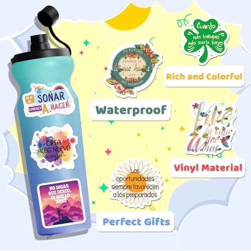 Spanish Motivational Stickers - 200PCS Inspirational Stickers for Students, Adults & Teachers - Affirmation Positive Quotes - Orange, Purple, Black