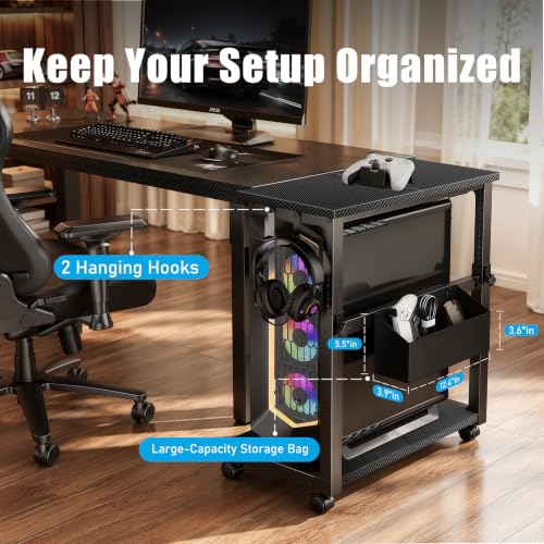 Adjustable Computer Tower Stand, 18.1–31.5 in, 120 lb Capacity with 5-in-1 Power Strip