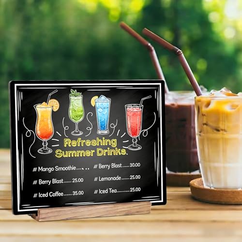 3 Pack Desktop Chalkboard Signs with Wooden Base 7.9x5.1 inches - Message & Menu Boards for Shop Wedding Kitchen Home Parties