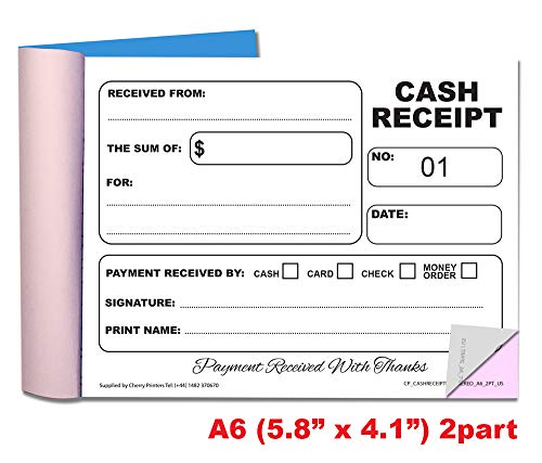 Cherry Carbonless 2-Part Cash Receipt Book 01-50, A6 4.1 x 5.8 in with Loose-Leaf Shield