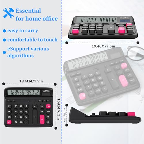 Yxzzhx Black Desktop Calculator with 5-Inch LCD, 12-Digit Solar & Battery Power