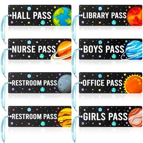 BeYumi Planets Magnetic Hall Pass - 8Pcs Outer Space Magnetic Student Hall Passes Resuable Waterproof Back to School Passes Set Bathroom Restroom Library Nurse Office Passes for Elementary Teacher