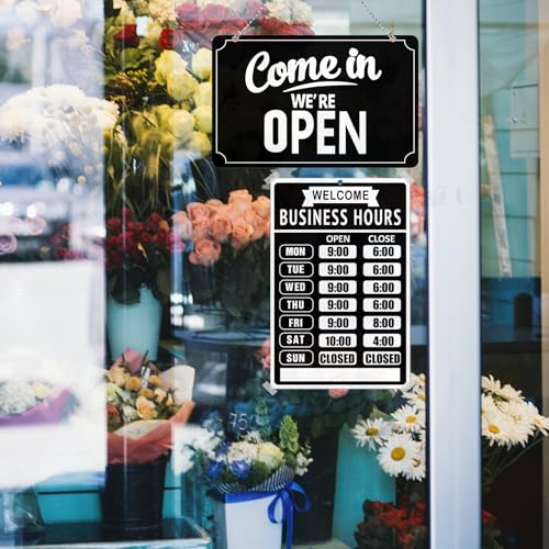Open Closed Signs Business Hours Sign Set for Window Door Open Signs for Business Hour Closed Open Flip Sign Store Resturant Bar Black