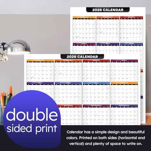 2026 Full Desk Calendar - 11 x 17¡± Large Size 12 Month Planner - 2 Sided Vertical and Horizontal Reversible - Printed on Thick & Durable 80lb Cardstock (216 gsm) - 2 Per Pack