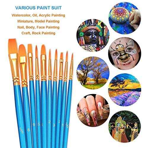 BOSOBO Paint Brushes Set, 2 Pack 20 Pcs Round-Pointed Tip Nylon Hair Artist Acrylic Paint Brushes for Acrylic Painting Oil Watercolor, Face Nail Art, Canvas, Miniature Detailing & Rock Painting, Blue