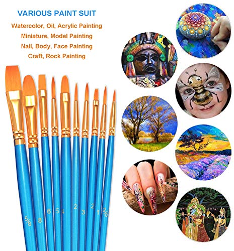 BOSOBO 2 Pack Blue Small Paint Brushes Set for Acrylic, Watercolor, Oil Painting, Nail & Face Art
