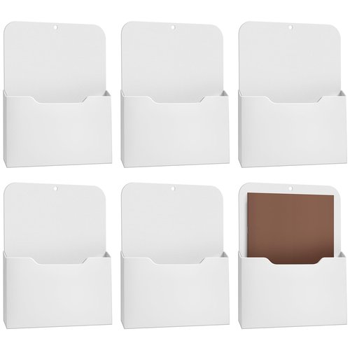 Epakh 6 Pack Magnetic File Holder Back to School Supplies Magnetic Paper Organizer Wall Mounted Mail Magazine Storage Pockets for Refrigerator, Whiteboard, Office, Classroom(White)