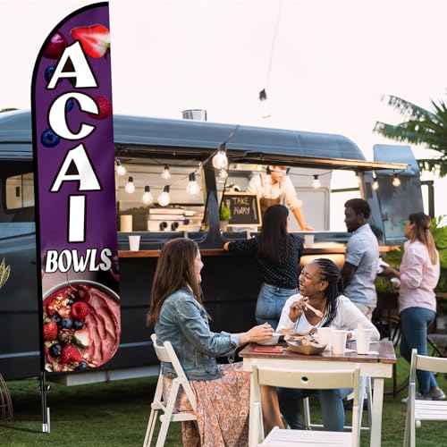 Acai Bowls Feather Flag with Pole Kit 15 ft Banner Sign for Business Advertising Feather Flag Sign with Flagpole for Outside Garden Business Store Party