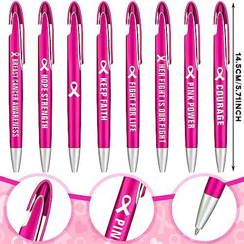 Lincia 100 Pcs Breast Cancer Awareness Ballpoint Pens Bulk Retractable Medium Point Pens with Black Ink Inspiration Thank You Gifts for Teacher, Back to School, Christmas