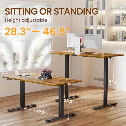 Veken 63x28 Inch Electric Height Adjustable Standing Desk - Brown | Wide Office Workspace
